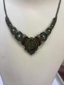 Handmade Green Macrame Necklace with Labradorite Stone Pendant <b>Silver</b> <b>Beads</b> Boho Style Jewelry Wholesale - Product Image 1