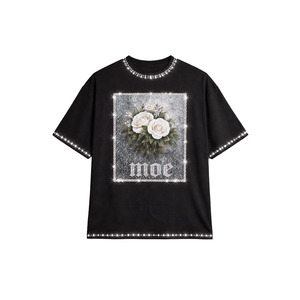 เสื้อยืดทรงบ็อกซี่พิมพ์ลาย DTG แบบวินเทจประดับคริสตัล ล้างสีแบบแอซิด คอโอเวอร์ไซส์ ผ้าคอตตอนหนา 100% เสื้อผู้ชายทรงครอป รับผลิตแบบ OEM พร้อมลายกราฟิก - Product Image 2