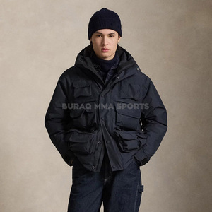 Chaqueta de Hombre Acolchada con Múltiples Bolsillos y Cuello Alto, de Lona, Transpirable, Resistente al Viento, Estilo Casual Urbano con Plumas - Product Image 4