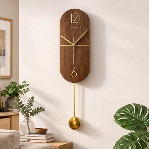 Reloj de Pared Ovalado de Nogal, Péndulo Silencioso, Decoración Moderna y Minimalista para el Hogar - Product Image 5