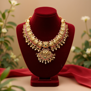 Classic Gold-Plated Pearl Kempu Short Necklace Set for Wedding & Gift - Product Image 3