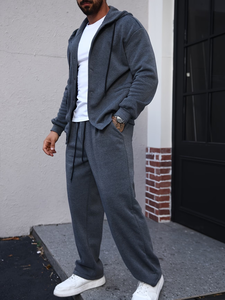 Men's Hooded Sweatshirt Set Gray 100% Cotton French Terry Fabric Breathable Casual Two-Piece Autumn Wear Hooded Two-Piece Set - Product Image 6