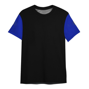 เสื้อยืดคอกลมแขนสั้นสีฟ้าและสีดำมีโลโก้ออกแบบได้ตามต้องการ - Product Image 1