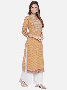 Robe de soirée longue ample à manches trois quarts, style Kurti vintage, imprimé floral traditionnel en coton, imprimé à la main au bloc, coupe trapèze - Product Image 2
