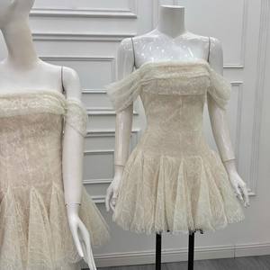 Vestido Midi Personalizado para Mujer, Romántico y Elegante, con Encaje y Volantes, Hombros Descubiertos, Corte en A, para Fiesta de Bodas - Product Image 2