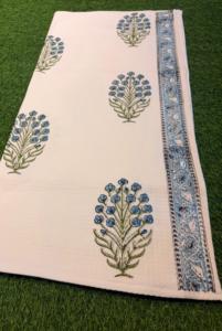 100% Cotton Hand Block Print Waffle <b>Towel</b> Blue Aster Burst Floral Scroll Vine Leaf Border Jaipur <b>Bath</b> Hand <b>Towel</b> <b>Set</b> Bulk Export - Product Image 2