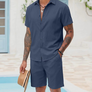 Solid Pattern plus Two-Piece Summer Suit for Office Party Wear Custom Logo Design High Street Style slim fit half sleeve <b>set</b> - Product Image 3