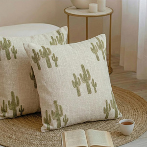 Cactus Block Print <b>Cushion</b> <b>Covers</b> with Zipper Modern Minimalist Design Custom TNT Organic Textured Square <b>Cushion</b> <b>Cover</b> 16"x16" - Product Image 6
