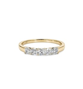 Elegante Anillo de Cinco Piedras de Diamantes Cultivados en Laboratorio, Banda de Media Eternidad, Certificado IGI, Oro Sólido de 9K, 10K, 14K, 18K, Anillo de Boda Apilable - Product Image 1