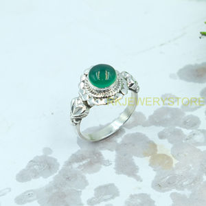 925 Sterling <b>Silver</b> Green Onyx Cabochon <b>Ring</b> Handmade Vintage Boho Heart Design Adjustable <b>Statement</b> <b>Ring</b> For Women Her Unisex - Product Image 6