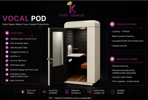 Cabine d'enregistrement vocale insonorisée professionnelle, pod acoustique pour créateurs, musiciens, podcasteurs et professionnels de bureau - Product Image 2