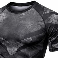 T-shirt de sport à manches courtes pour homme, noir et gris, imprimé par sublimation, à séchage rapide, en polyester, haut de fitness pour adulte
