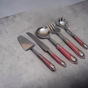 Classic Metal Serving Utensils Set With Red Handles <b>Mirror</b> Polish Long Handle Durable For Wedding Occasion - Product Image 4
