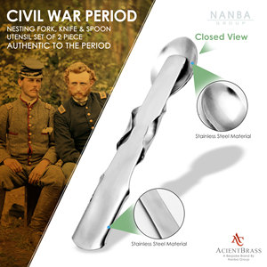 Ensemble d'ustensiles 2 pièces inspiré de la guerre civile, fourchette, cuillère et couteau en acier inoxydable avec design compact pour le camping - Product Image 3