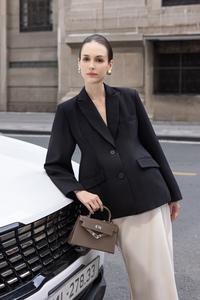 Conjunto de 2 Piezas para Mujer: Blazer Largo de Seda con Cuello Entallado y Manga Larga, Tejido Sólido Transpirable, Asimétrico, Formal de Oficina - Product Image 2