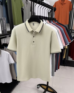 Men's Pink Short Sleeve for Shirt Solid Color Cotton Pique Knitted Breathable Casual Regular Fit Button Design Front Logo - Product Image 6