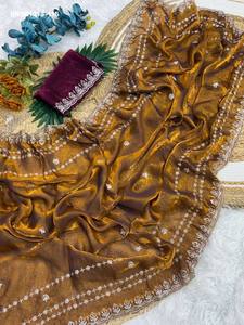 Premium Collection Space Silk with Zari & Sequin Embroidered <b>Saree</b>-<b>Blouse</b> Set Collection Online Shopping India <b>Saree</b> Love - Product Image 5