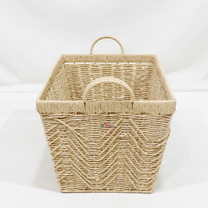 Cestas tejidas rectangulares con patrón de zigzag decorativo ecológico con asas para regalos y decoración del hogar - Product Image 5