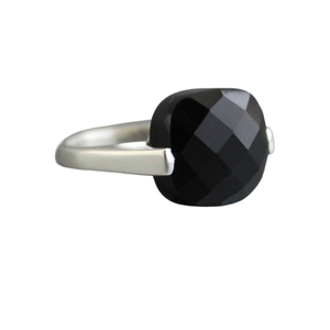 แหวนเงินแท้ 925 ประดับพลอยแบล็คออนิกซ์ทรงคุชชั่น ฝังแบบหนามเตย ทำด้วยมือ ปรับขนาดได้ เครื่องประดับแฟชั่น - Product Image 1