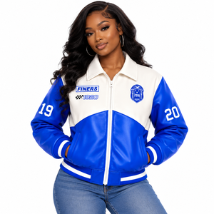Chaqueta de Cuero PU Zeta Phi Beta Lista para Enviar, Chaqueta Bomber de Cuero de Alta Calidad, Chaqueta Varsity Racer con Estilo - Product Image 1