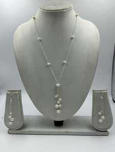 Conjunto de Collar Lariat de Perlas de Agua Dulce Plateadas y Pendientes de Borla en Cascada, Joyería de Perlas Colgantes, Venta al por Mayor, Suministro B2B - Product Image 1