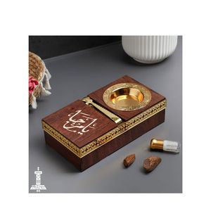 Handcrafted Wood Mabkhara Portable Square Incense Burner with Arabic Script Decorative Oud Bakhoor <b>Box</b> for Eid Wedding Burner - Product Image 5