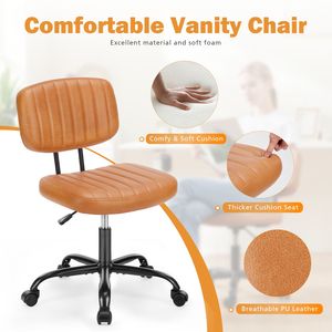 SWEETCRISPY Small Home Office PU Leather <b>Chair</b> Low Back Task <b>Chair</b> <b>with</b> <b>Wheels</b> - Product Image 4