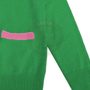 Cardigan vert à bordure rose, broderie de lettres grecques AKA, col en V, manches longues, en acrylique tricoté, pour femme, tenue universitaire - Product Image 6