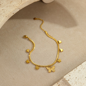 Ocean Theme Trendy 18k Gold Plated Zircon Stainless Steel <b>Beach</b> Charm Anklet for Gift - Product Image 3