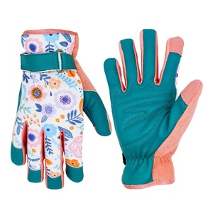 Gants de travail confortables pour femmes, antidérapants, imprimés de fleurs, en polyester et cuir respirant, pour jardinage, compatibles avec les écrans tactiles - Product Image 1