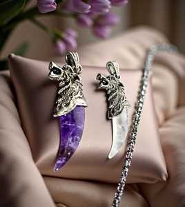 Cristal pierre naturelle en gros améthyste Quartz clair dent de loup pierre précieuse énergie pendentif hommes Viking loup pendentif collier - Product Image 1