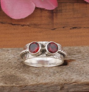 Wholesale Natural <b>Garnet</b> Spinner <b>Ring</b> 925 Sterling <b>Silver</b> Handmade Meditation <b>Ring</b> Double Gemstone Band Vintage Jewelry - Product Image 2