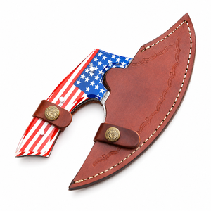 Couteau de chasse/camping à lame dentelée en acier Damas avec poignée drapeau américain, lame pied-de-mouton, étui en cuir, qualité OEM/ODM DIY - Product Image 3