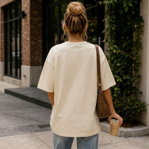 Camiseta de Mujer Casual Oversize con Cuello Redondo, Hombros Caídos, Manga Media, Transpirable, Tejida, con Estampado por Transferencia Térmica, 100% Algodón, 180g - Product Image 6