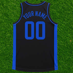 Maillot de basket-ball personnalisé noir et bleu pour hommes, nom de l'équipe, numéro, maillot d'entraînement sportif sans manches - Product Image 2
