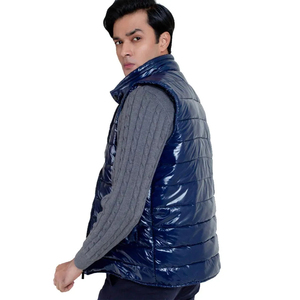 <b>Men's</b> Navy Blue Puffer Vest Stand Collar Zip up Sleeveless Waistcoat Autumn Casual <b>Gilet</b> ODM Water-repellent - Product Image 4