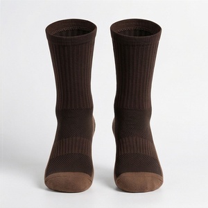 Brown Crew <b>Socks</b> Solid Color Knitted Breathable Polyester Spandex <b>Men</b> Women Daily Wear Casual Autumn Season Standard Thickness - Product Image 1