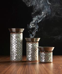 Elegante Quemador de Incienso de Lujo con Incrustaciones de Madreperla, Madera y Metal, Porta Incienso Oud en Forma de Cilindro para Decoración de Ramadán - Product Image 5