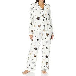 Nuevo Conjunto de Pijamas de Manga Larga con Estampado para Mujer, Ropa de Dormir con Estampado Lindo para Otoño y Primavera, de Secado Rápido con Cierre de Cordón - Product Image 1