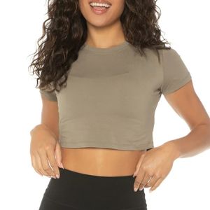 เสื้อครอปท็อปถักนิตติ้งสำหรับผู้หญิง ขายส่งตามสั่ง เสื้อยืดออกกำลังกายโยคะแขนสั้น ระบายอากาศได้ดี เหมาะสำหรับวิ่งและเล่นกีฬากลางแจ้ง - Product Image 3