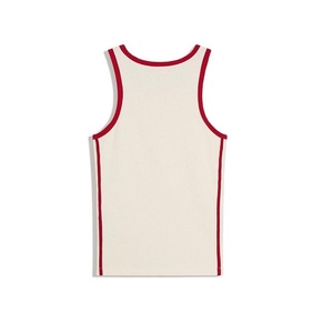 <b>Men's</b> Ribbed Sleeveless Tank Top Cream <b>Red</b> Trim O-Neck Casual Knitted Cotton <b>Vest</b> Solid Color Style - Product Image 2