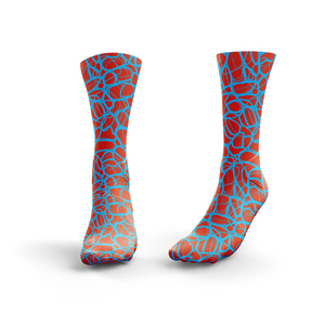 Chaussettes de qualité supérieure, motif géométrique rouge et bleu, tricotées en spandex et polyester, respirantes, décontractées, été, adultes - Product Image 1