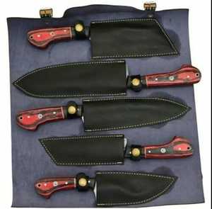 Ensemble de couteaux de chef industriels en acier damas à 67 couches, 5 pièces, manche en bois, lame droite ambidextre, kit de couteaux de cuisine pour la viande - Product Image 3