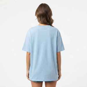 <b>Women's</b> Light Blue <b>V</b>-<b>Neck</b> Short Sleeve <b>T</b>-<b>Shirt</b> Loose Fit 100% Cotton Casual Jersey Print Logo Top Spring Summer - Product Image 2