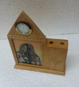 Wooden Desk Clock Pen Holder <b>Office</b> <b>Gift</b> Set India Style Business Desk Decor - Product Image 1