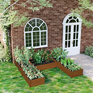 Ensemble de 5 grands bacs à plantes en bois brun 7,5x7,5x1 pieds, jardinières surélevées pour fleurs, légumes et herbes d'extérieur - Product Image 2