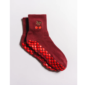 Custom <b>Women</b> <b>Crew</b> <b>Socks</b> Burgundy Color Embroidery Logo Cotton Anti-Slip Grip Indoor Logo Customizable for Brand Studio - Product Image 1