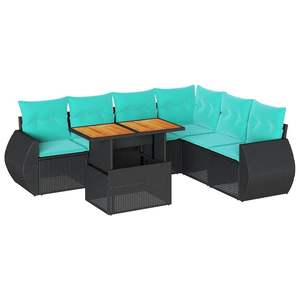 Ensemble de canapés de patio en polyrotin noir 7 pièces avec coussins, mobilier d'extérieur élégant - Product Image 2