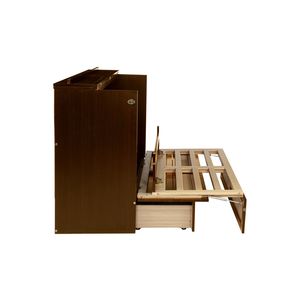 Letto a scomparsa matrimoniale in legno di pino con decorazioni in rattan e cassetto portaoggetti in noce - Product Image 4