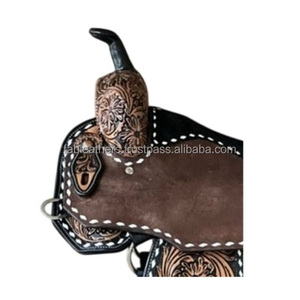 Selle de cheval de course Western Barrel confortable et respirante de qualité supérieure et exclusive en cuir véritable avec collant - Product Image 3